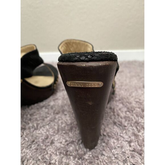 JIMMY CHOO Black Suede Studded Heeled Slide Ons Size 9 - Picture 12 of 16